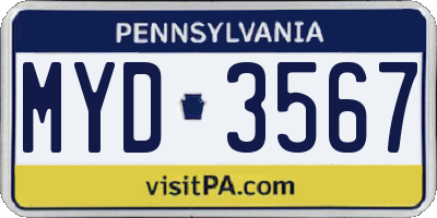 PA license plate MYD3567