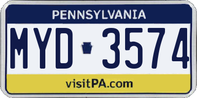 PA license plate MYD3574
