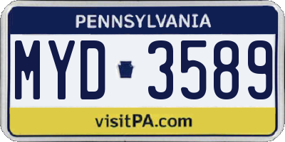 PA license plate MYD3589