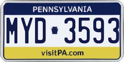 PA license plate MYD3593