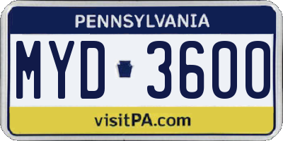 PA license plate MYD3600