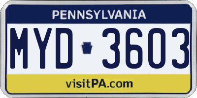 PA license plate MYD3603