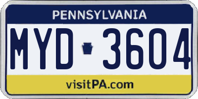 PA license plate MYD3604