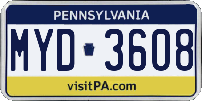 PA license plate MYD3608