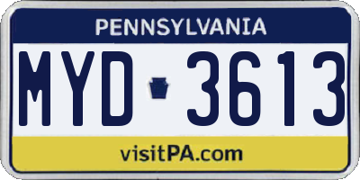 PA license plate MYD3613