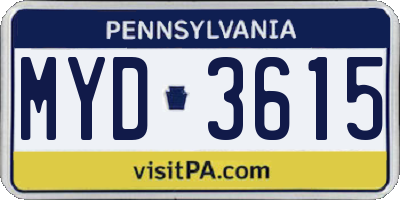 PA license plate MYD3615