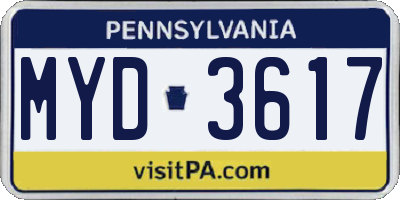PA license plate MYD3617