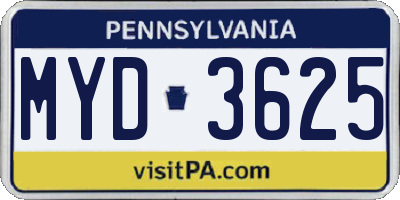 PA license plate MYD3625
