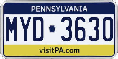 PA license plate MYD3630
