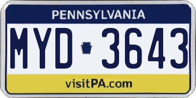 PA license plate MYD3643