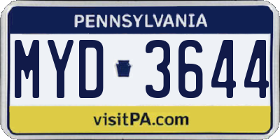 PA license plate MYD3644