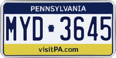 PA license plate MYD3645