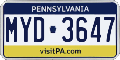 PA license plate MYD3647
