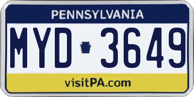 PA license plate MYD3649