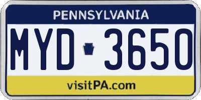PA license plate MYD3650