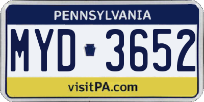 PA license plate MYD3652