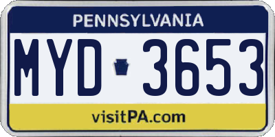 PA license plate MYD3653