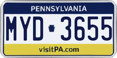 PA license plate MYD3655