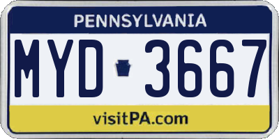 PA license plate MYD3667
