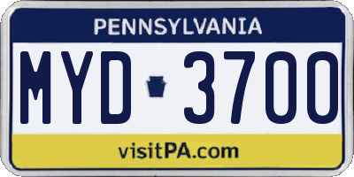 PA license plate MYD3700