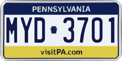 PA license plate MYD3701