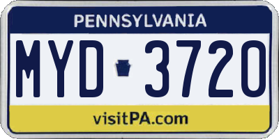 PA license plate MYD3720