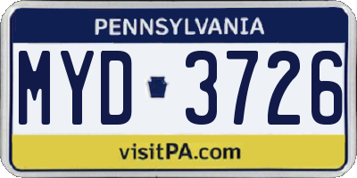 PA license plate MYD3726