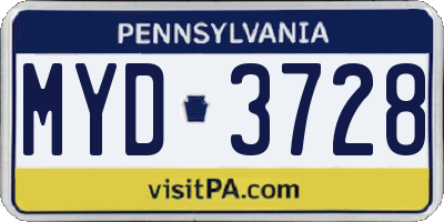 PA license plate MYD3728