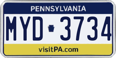 PA license plate MYD3734
