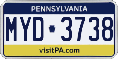 PA license plate MYD3738