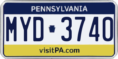 PA license plate MYD3740