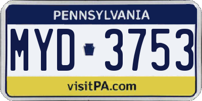 PA license plate MYD3753