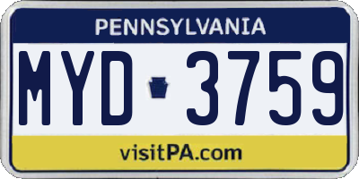 PA license plate MYD3759