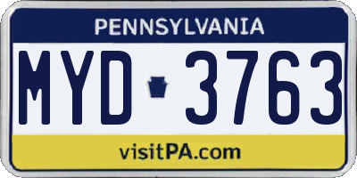 PA license plate MYD3763