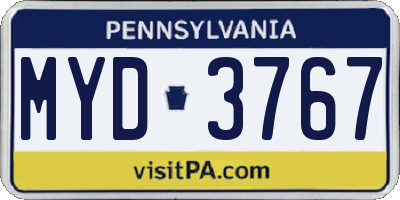 PA license plate MYD3767