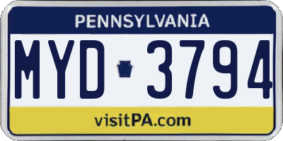 PA license plate MYD3794