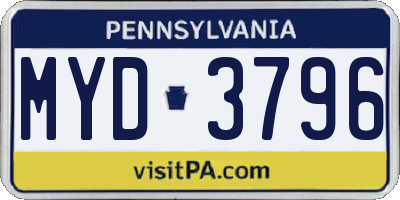PA license plate MYD3796