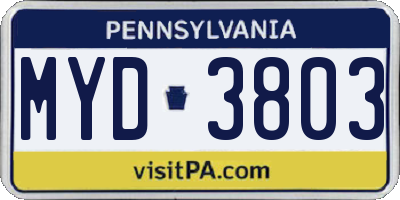 PA license plate MYD3803
