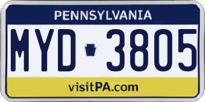 PA license plate MYD3805