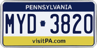 PA license plate MYD3820