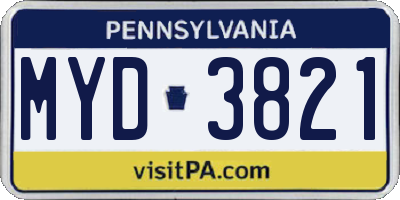 PA license plate MYD3821
