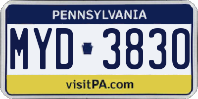PA license plate MYD3830