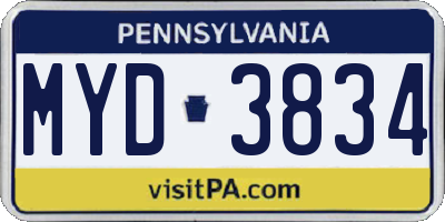 PA license plate MYD3834