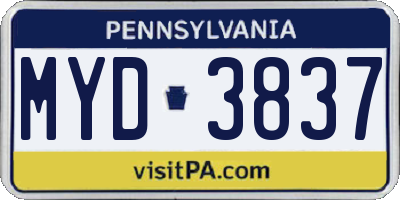 PA license plate MYD3837