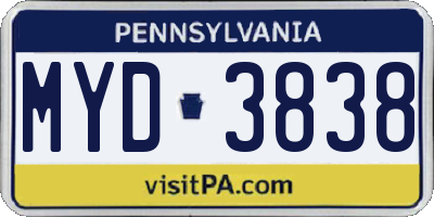 PA license plate MYD3838