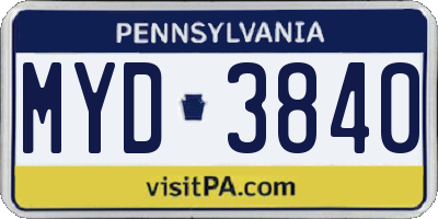 PA license plate MYD3840