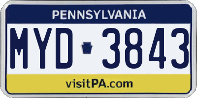 PA license plate MYD3843
