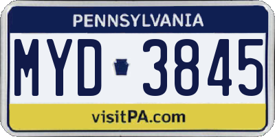 PA license plate MYD3845