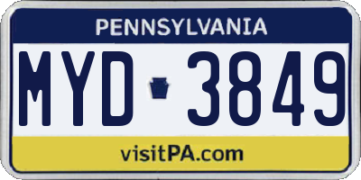 PA license plate MYD3849