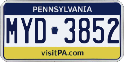 PA license plate MYD3852